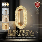 Luminária Pendente Anel De Cristal Oval Led Dourada Cor Ajustável Cabeceira Lavabo Bivolt