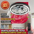 Plafon Ventilador de Teto LED 3 Cores Com Controle Remoto Estilo Industrial Preto Silencioso Bivolt