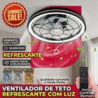 Plafon Ventilador de Teto LED 3 Cores Com Controle Remoto Estilo Industrial Preto Silencioso Bivolt