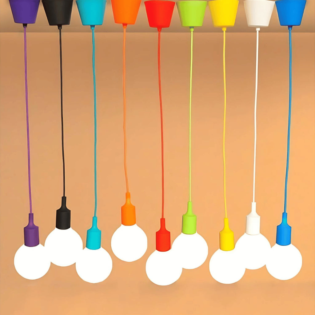 Pendente de Teto Silicone Aveludado Soquete E27 Colorido Verde Vermelho Amarelo Branco Preto XLX