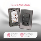 Interruptor de Parede Tomada 10A 110V Carregador USB C Placa 4x2 Alumínio Escovado Unipolar Bipolar
