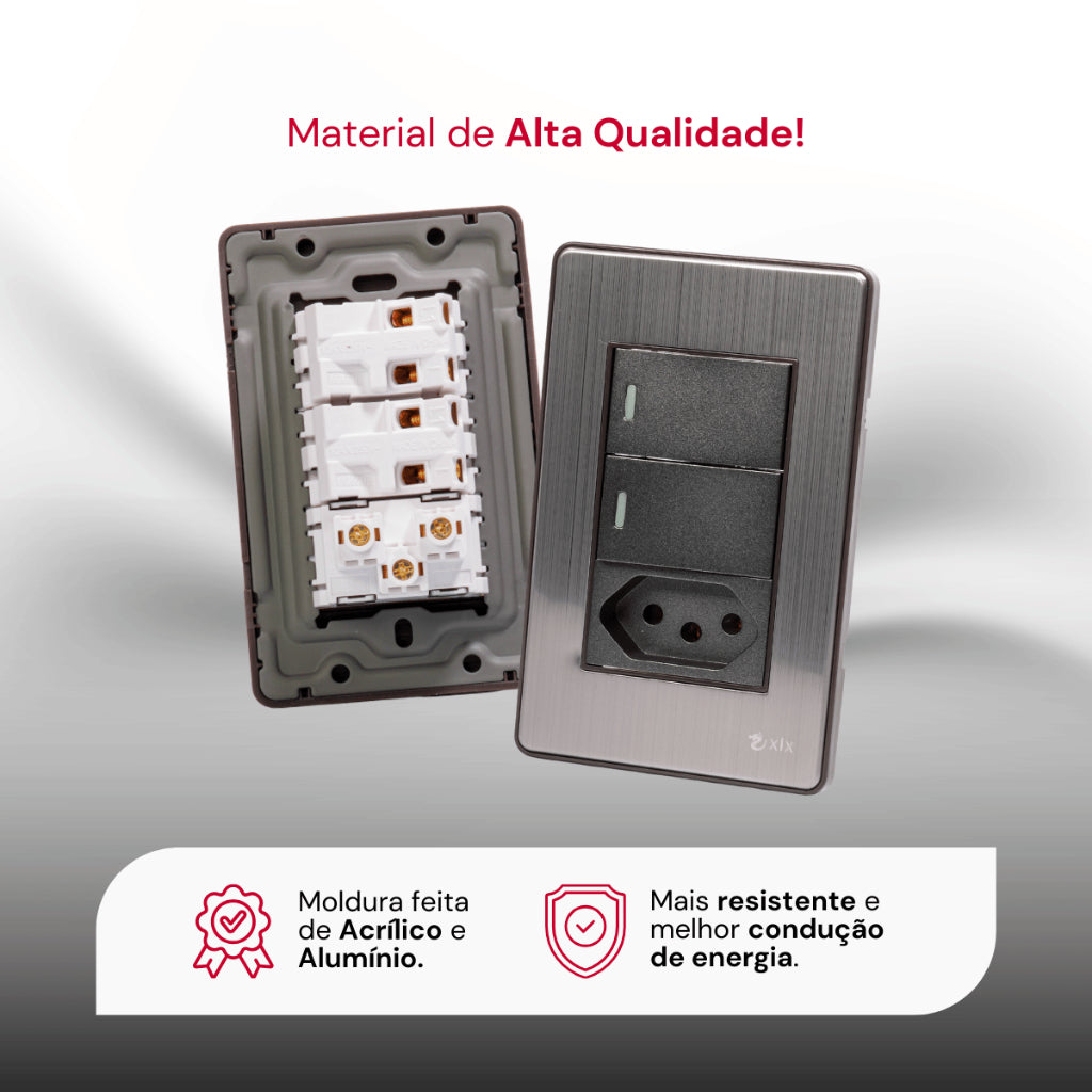 Interruptor de Parede Tomada 10A 110V Carregador USB C Placa 4x2 Alumínio Escovado Unipolar Bipolar