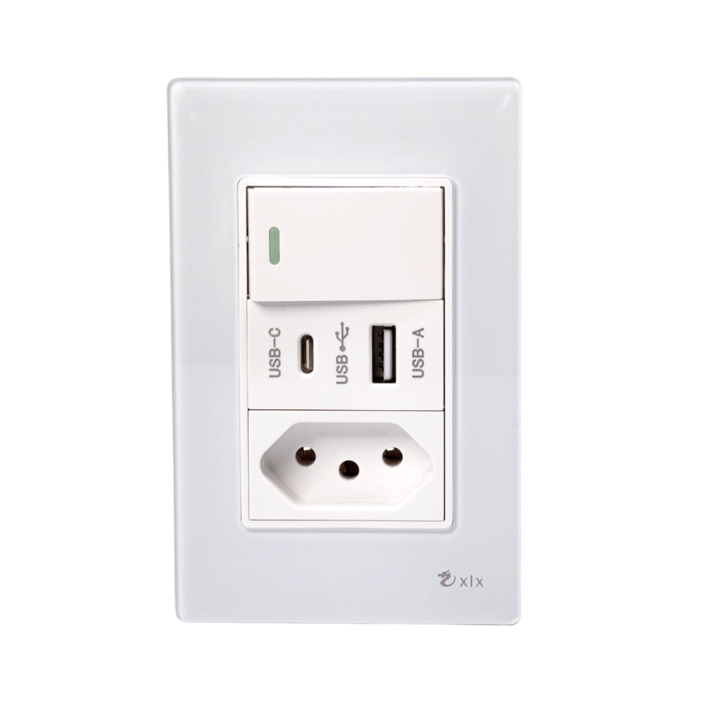 Tomada Modular Acrílico Branca Preto USB Placa ACRÍLICO Tomada 10A Interruptor 4X2 Bipolar Unipolar