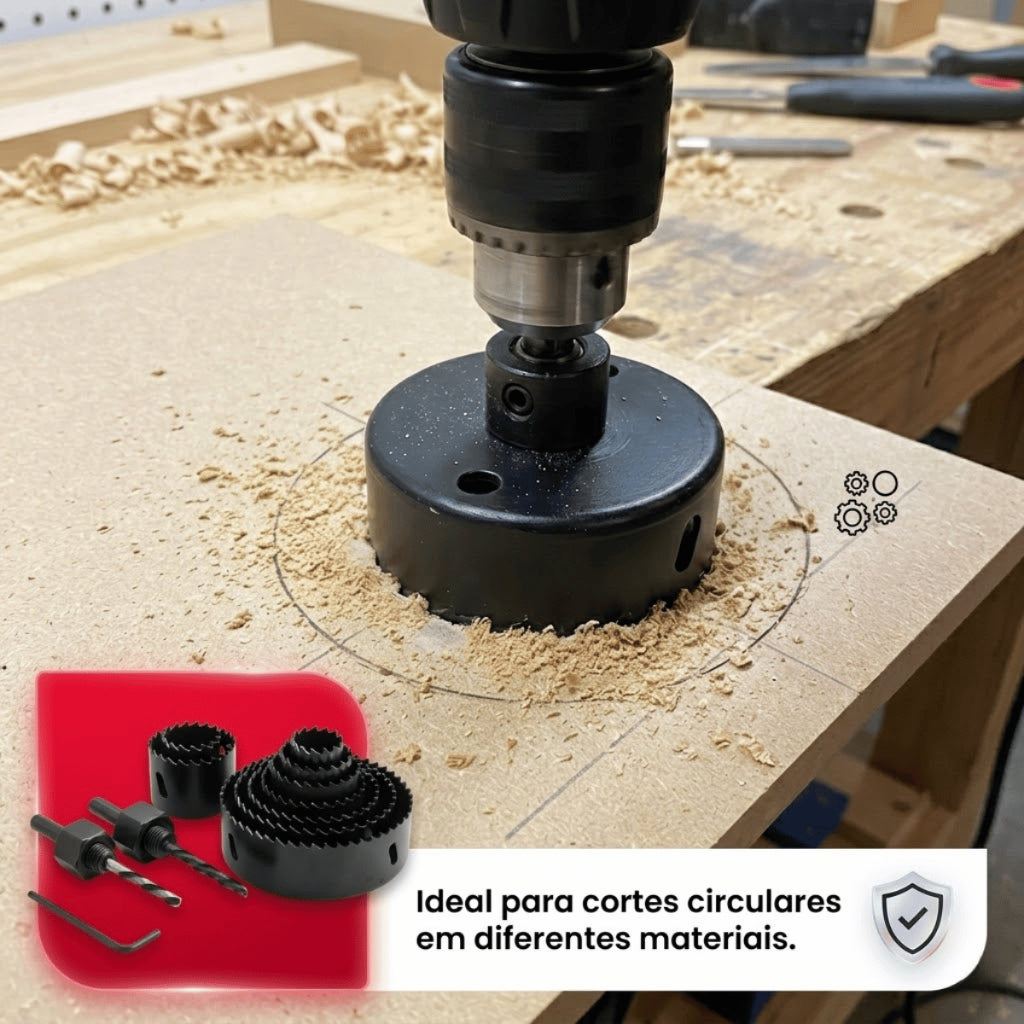 Kit 11 Peças Serra Copo Profissional Para Madeira Gesso Plástico Com Maleta Estojo Cortes Precisos