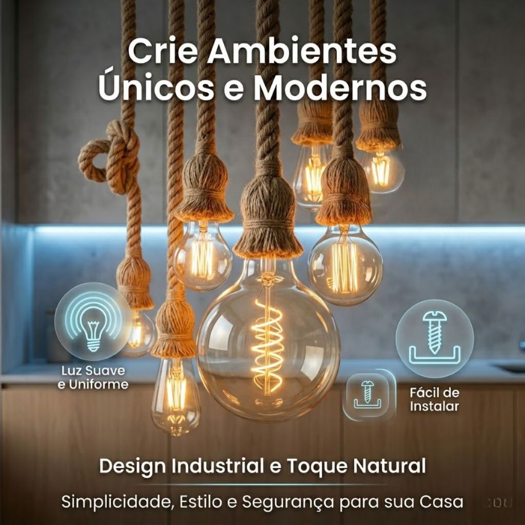 Pendente Corda Marrom 1m Lustre Retrô E27 Bivolt Teto Decoração