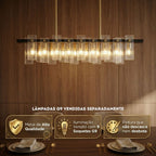 Lustre Pendente Bivolt Linear Moderno Vidro Texturizado Premium G9 Sala Jantar Luxuoso Chique