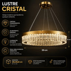 Lustre Pendente Cristal K9 Dourado Redondo Luxo Sala de Jantar E14 Bivolt Cabos Ajustáveis 39cm
