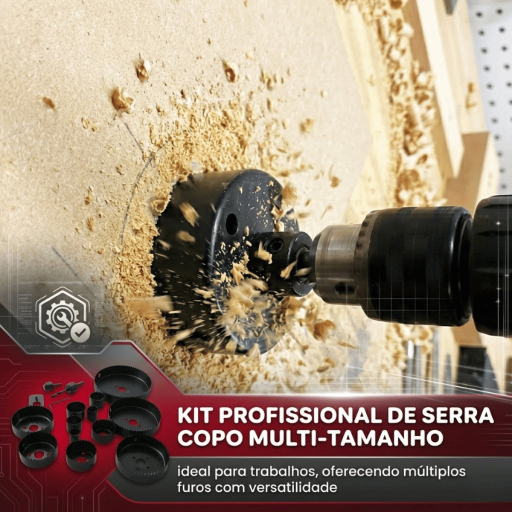 Kit Jogo 16 Peças Serra Copo Circular Profissional Furadeira Madeira Gesso Plastico Com Maleta