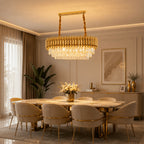 Lustre Pendente Retangular Cristal K9 Preto e Dourado E14 Bivolt Corrente Ajustável Luxo