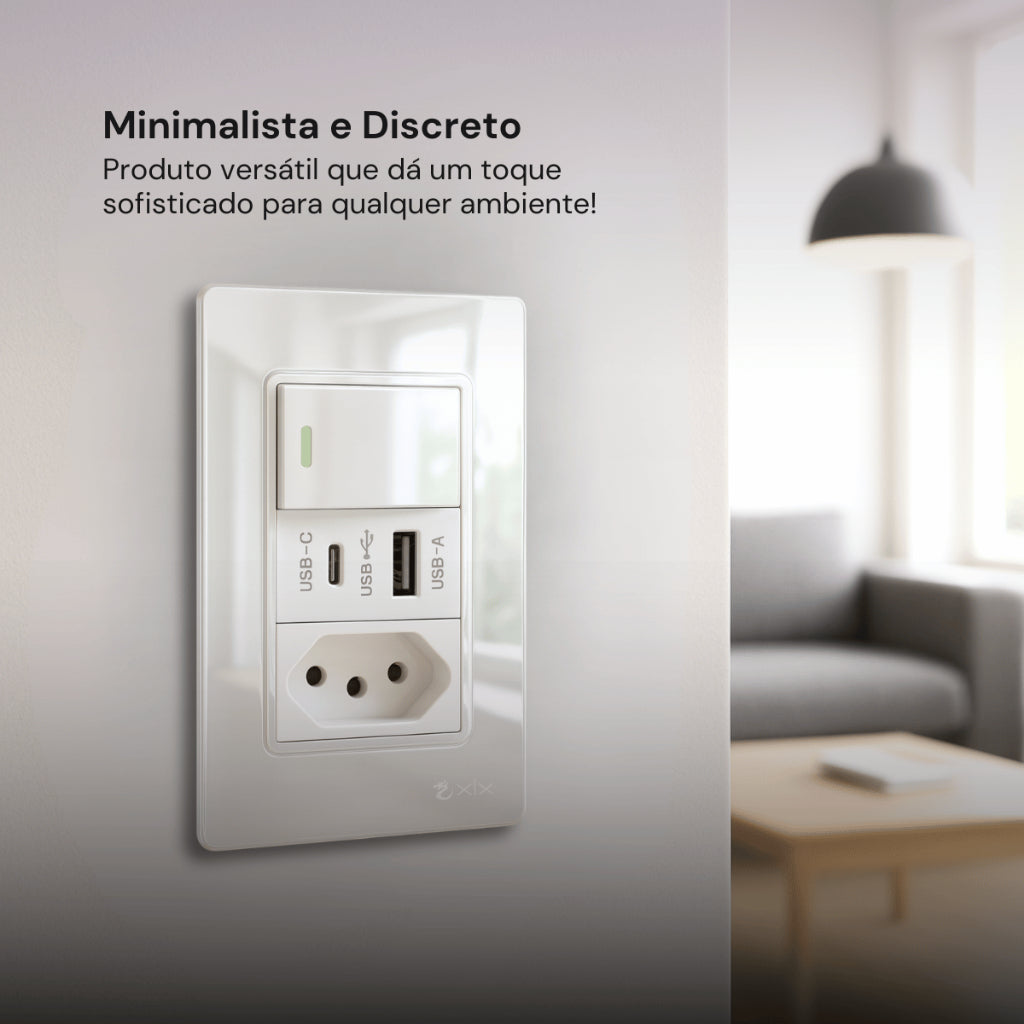 Tomada Modular Acrílico Branca Preto USB Placa ACRÍLICO Tomada 10A Interruptor 4X2 Bipolar Unipolar