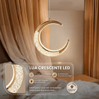 Lustre Pendente LED Lua Dourado Cristal 3 Cores de Luz Ajustavel para Quarto e Sala Bivolt