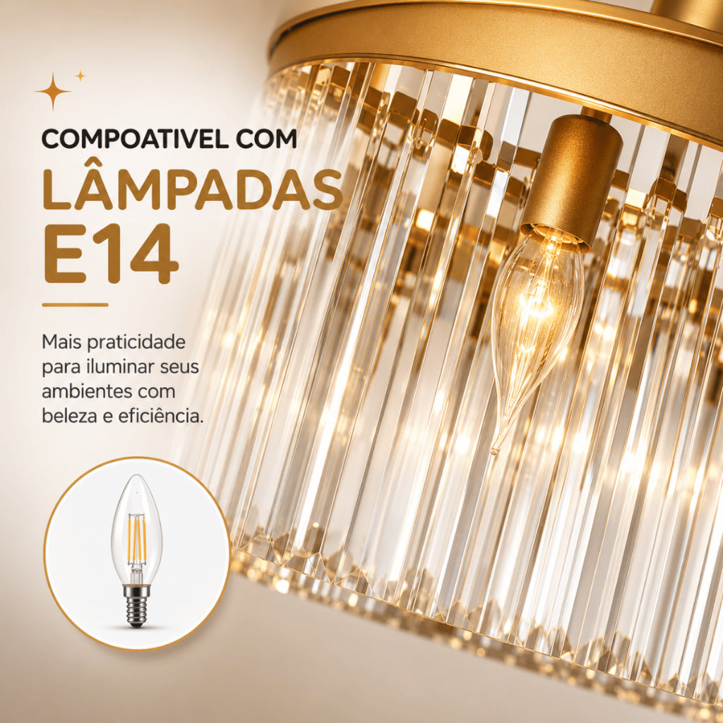Lustre Cristal K9 Redondo Moderno Pendente Luxo Sala de Jantar E14 Bivolt Corrente Ajustável Preto
