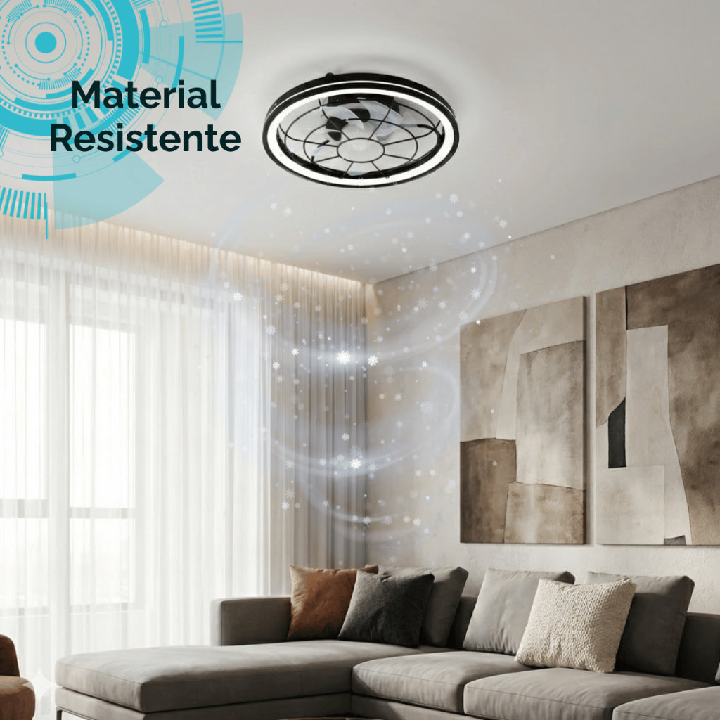 Plafon Ventilador de Teto LED 3 Cores Com Controle Remoto Estilo Industrial Preto Silencioso Bivolt