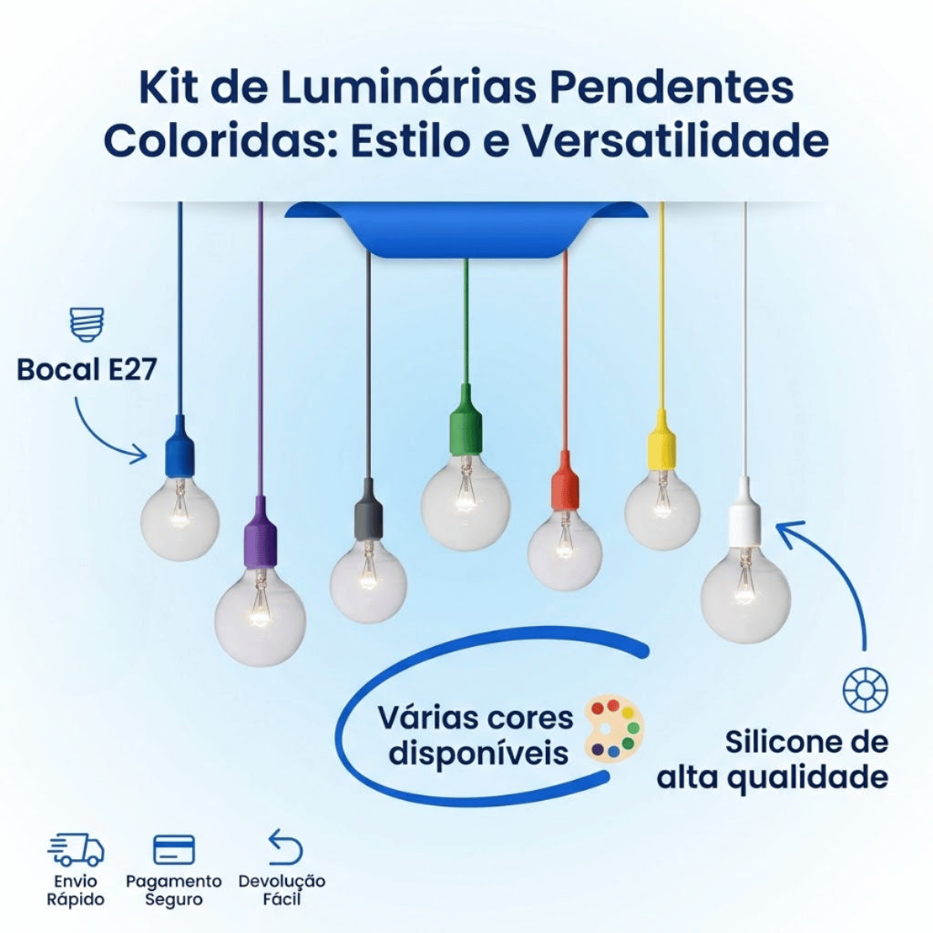 Pendente de Teto Silicone Aveludado Soquete E27 Colorido Verde Vermelho Amarelo Branco Preto XLX