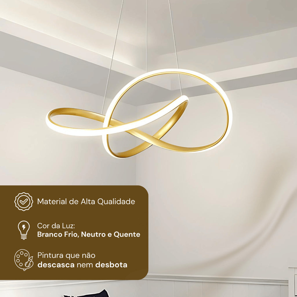 Lustre de Teto LED Moderno Dourado Led 35w Bivolt 3 Cores Em 1 Sala De Jantar Nó Nórdico Luxuoso