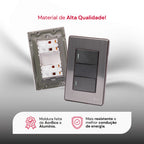 Interruptor Duplo Unipolar Bipolar XLX Tomada Fusion Pro Premium Acabamento em Aço Escovado