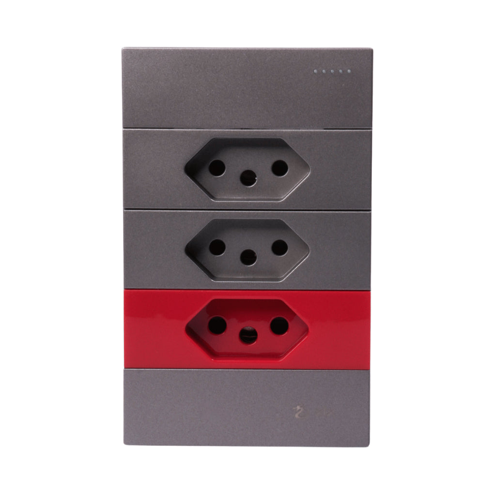Tomada Modular 10A 110V 20A 220V Cinza Preto Galvanizado Moderno Luxuoso Placa 4x2 Alumínio