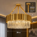 Lustre Cristal K9 Dourado Cilíndrico Moderno Pendente Luxo Sala de Jantar E14 Corrente Ajustável