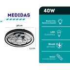 Plafon Ventilador de Teto LED 3 Cores Com Controle Remoto Estilo Industrial Preto Silencioso Bivolt