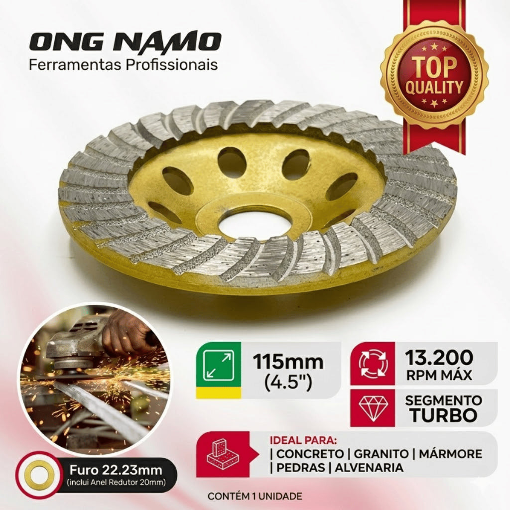 Disco de Desbaste Diamantado Turbo 115mm 4.5 Polegadas Profissional Bloco Concreto Granito Mármore