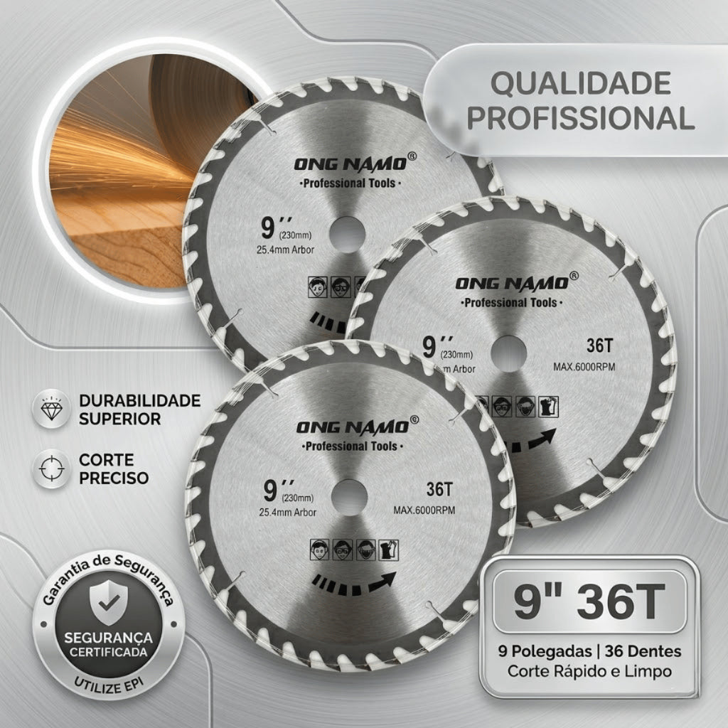 Disco de Serra Circular Profissional 9 polegadas 230mm 36 dentes Corte para Madeira MDF DryWall