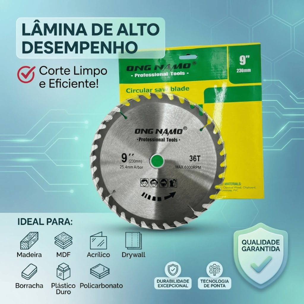 Disco de Serra Circular Profissional 9 polegadas 230mm 36 dentes Corte para Madeira MDF DryWall