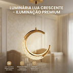 Lustre Pendente LED Lua Dourado Cristal 3 Cores de Luz Ajustavel para Quarto e Sala Bivolt