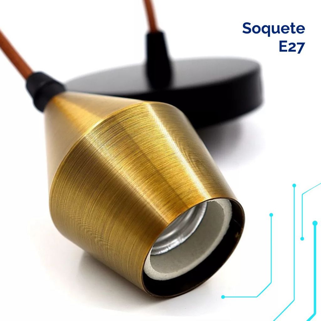 Pendente Dourado Soquete Vintage Retrô Teto Bocal E27 Bivolt Geométrico