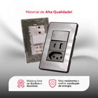 Interruptor de Parede 4X2 Luxo Unipolar Bipolar Carregador USB-C/A e Tomada 10A 110V Fusion Pro