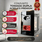 Tomada Modular Dupla de Parede 10A 110V 20A 220V Placa Preta de Acrílico Espelhado Innova XLX