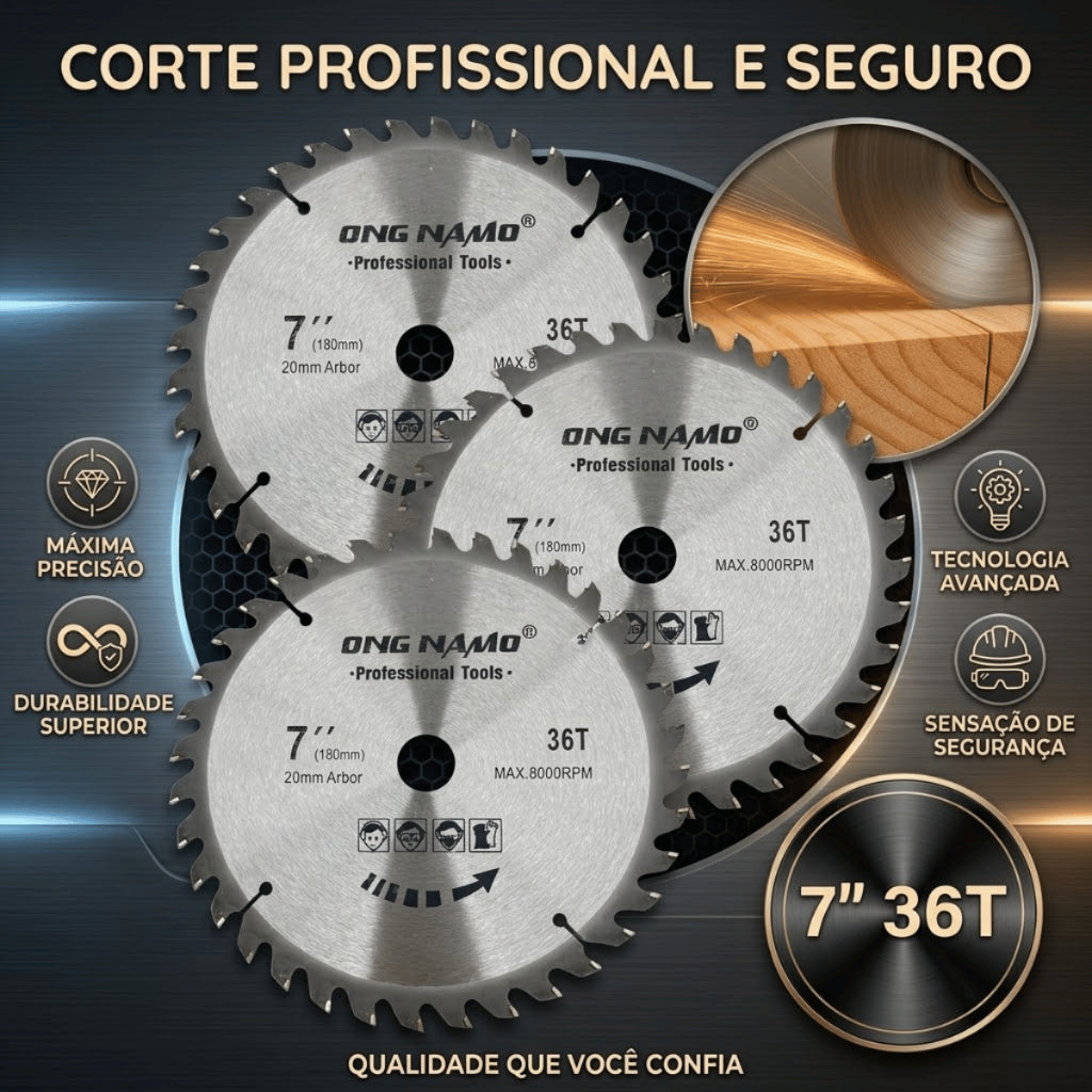 Lâmina de Serra Circular Profissional Disco para Madeira 7 Polegadas 180mm 36 Dentes Furo Universal