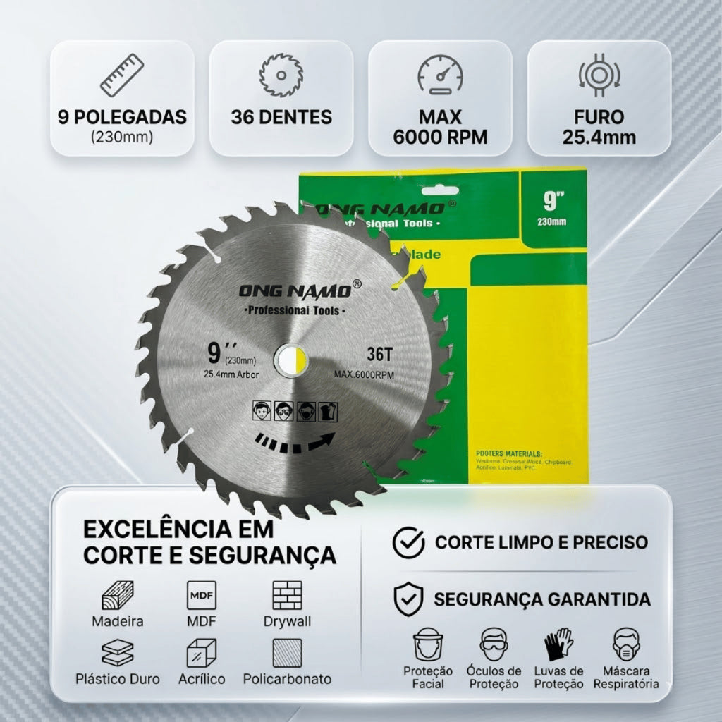 Disco de Serra Circular Profissional 9 polegadas 230mm 36 dentes Corte para Madeira MDF DryWall