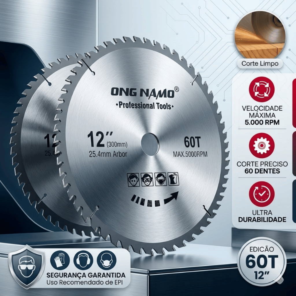 Disco de Serra Circular Profissional 12 polegadas 300mm 60 dentes Corte para Madeira MDF DryWall