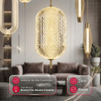 Pendente Led Oval De Vidro Cristal 24w Tricolor Bivolt 220v Design Moderno Luxuoso Mesa Jantar