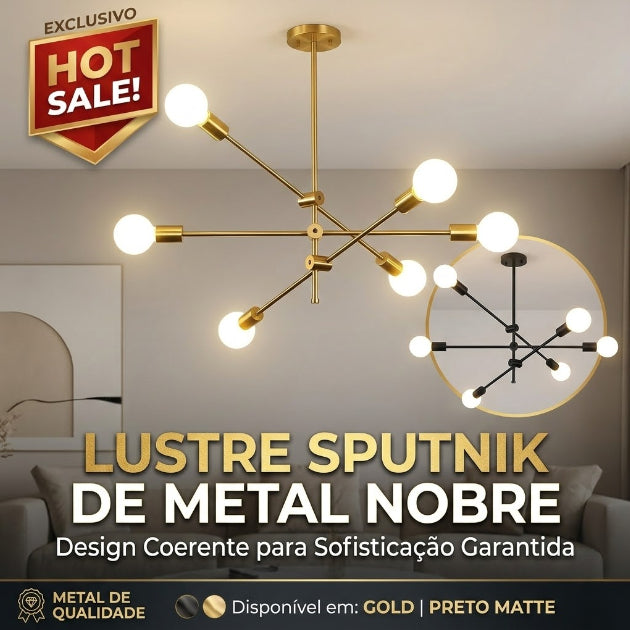 Pendente de Teto Lustre 6 Hastes Ajustável Átomo Preto Dourado Lâmpada E27 Moderno Minimalista