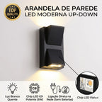 Arandela de Parede Preta LED 5W IP66 A Prova d'Água 2 Fachos de Luz Decoração Externa Branco Quente