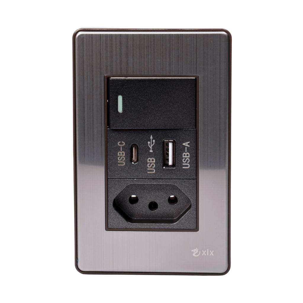 Tomada Modular 4X2 10A 20A Aço Escovado Cinza Monte a Sua USB Placa Interruptor Bipolar Unipolar