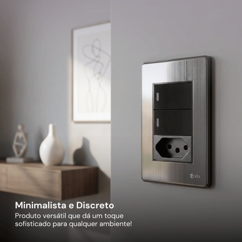 Interruptor de Parede Tomada 10A 110V Carregador USB C Placa 4x2 Alumínio Escovado Unipolar Bipolar