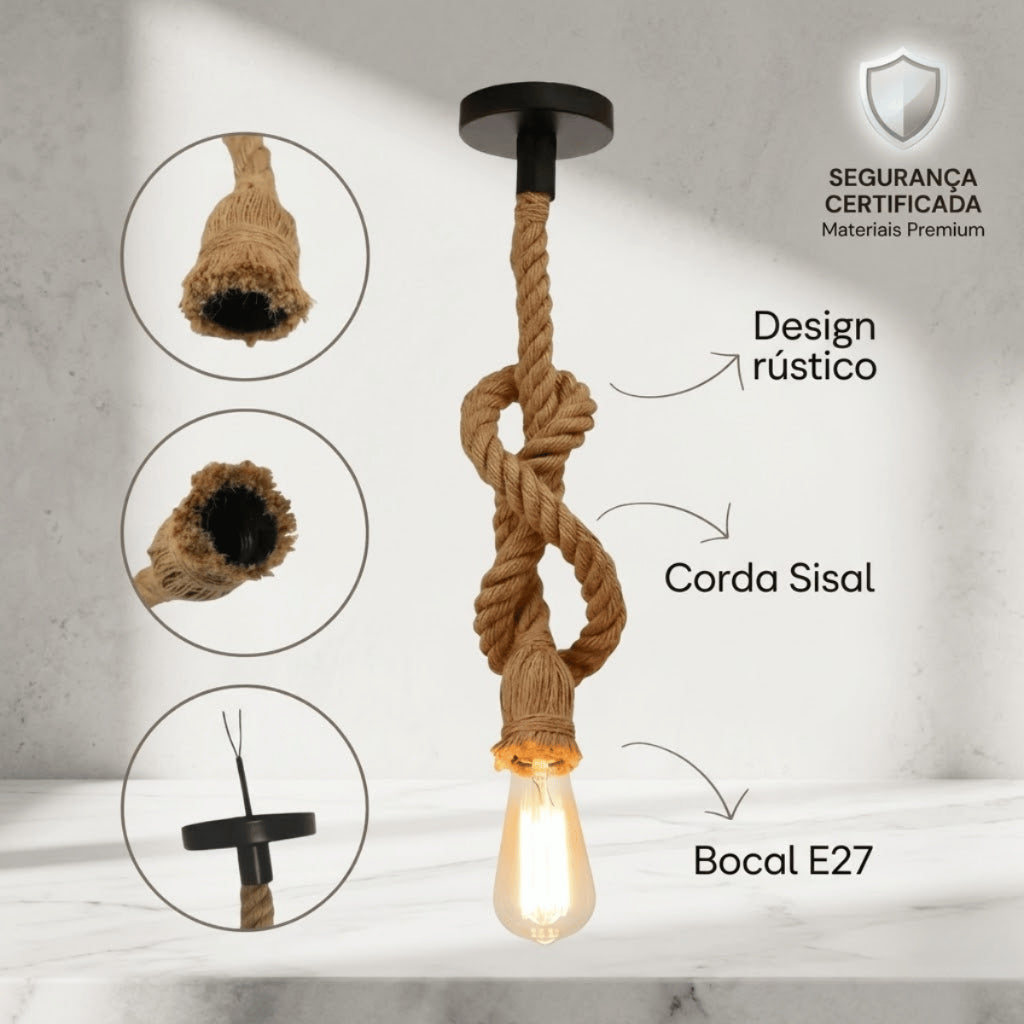 Pendente Corda Retro Design Rústico Vintage Decorativo Cor Marrom Voltagem 110v/220v 1.5m e 1m