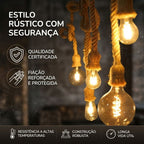 Pendente Corda Marrom 1m Lustre Retrô E27 Bivolt Teto Decoração