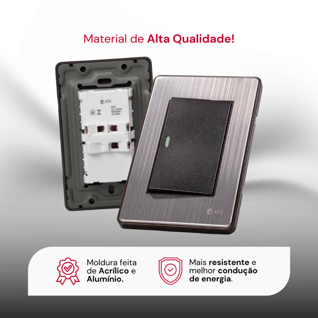 Interruptor Modular Fusion Pro Moderno xlx Alumínio Escovado Tecla G Unipolar Bipolar 4x2 Anti Chama