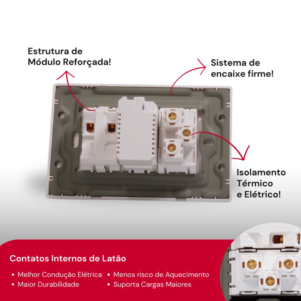 Interruptor de Parede 4X2 Luxo Unipolar Bipolar Carregador USB-C/A e Tomada 10A 110V Fusion Pro