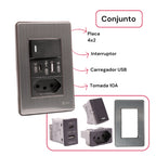 Interruptor de Parede 4X2 Luxo Unipolar Bipolar Carregador USB-C/A e Tomada 10A 110V Fusion Pro