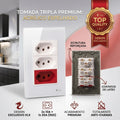 Tomada Modular Tripla 10A 20A 110V 220V Placa Preta Acrílico Espelhada Alumínio Moderna Innova XLX