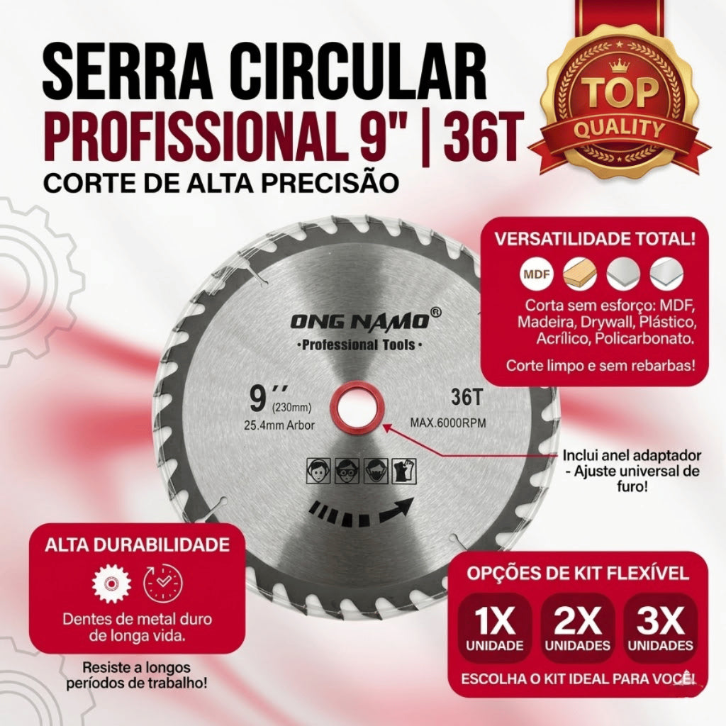Disco de Serra Circular Profissional 9 polegadas 230mm 36 dentes Corte para Madeira MDF DryWall