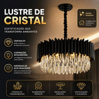 Lustre Cristal K9 Gotas Preto Fosco Pendente Moderno E14 Sala de Estar Bivolt