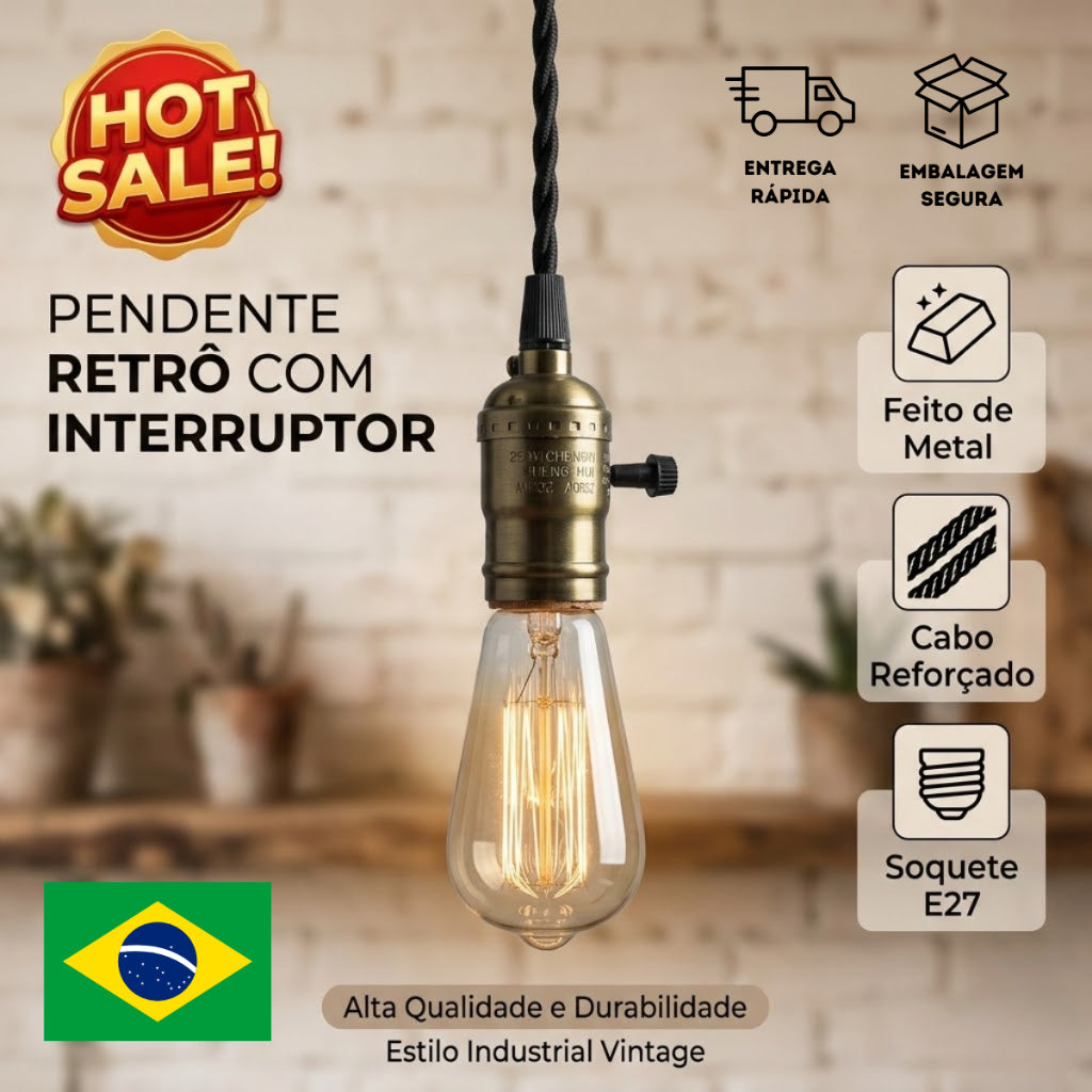 Pendente de Teto Metal Lâmpada E27 Verde Antigo Led Retrô Industrial Bivolt