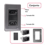 Placa 4x2 Metal Escovado Chumbo Fusion Pro XLX - Com 2 Tomadas 10A 110V 2P+T Padrão Brasileiro