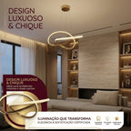 Lustre Pendente Dourado Led Moderno 60w Ondas Luz 3 Em 1 Sala Jantar Mesa Quarto Bivolt