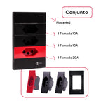 Tomada Modular 10A 110V 20A 220V Cinza Preto Galvanizado Moderno Luxuoso Placa 4x2 Alumínio